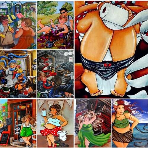 5D DIY Diamond Painting Full Square Cartoon fat Lady Cross Stitch Diamond Embroidery Mosaic Picture of Rhinestones Decor Gift