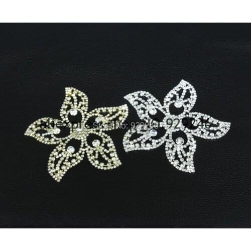 Free shipping one pc bauhinia shape 11.5cm clear crystal rhinestone applique silver and gold hat scarf garment costume sewing