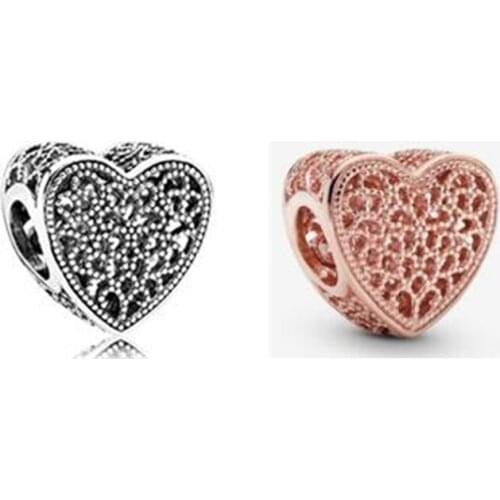 Filigree & Beaded Heart Beads For Jewelry Making Woman DIY Charms Fits Original Bracelets 925 Sterling Silver Jewelry Bead