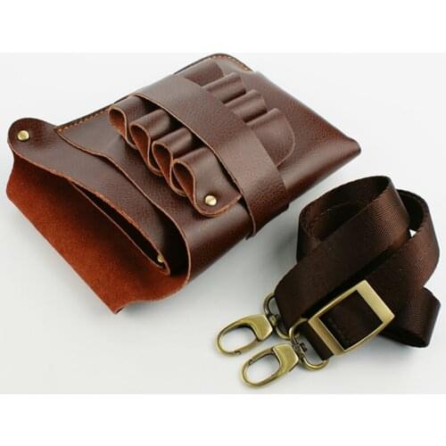 Brown White Barber Scissors Shears Organizer Stylist Leather Storage Case with Belts Salon Hairdresser Clippers Tools Pouch B1