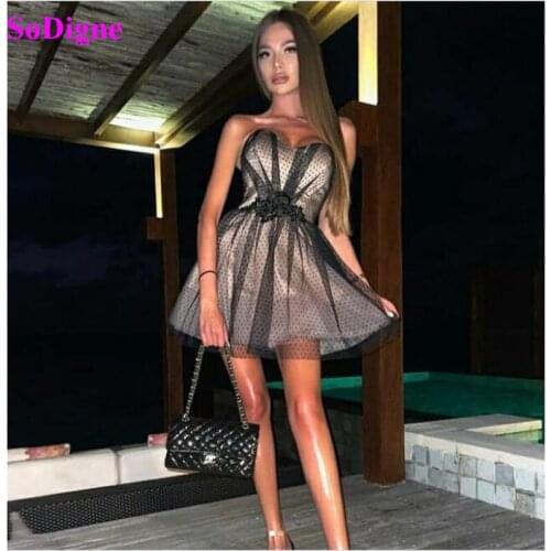 SoDigne Black Dotted Tulle A Line Prom Dresses Homecoming Dress Sweetheart Above Length Wedding Party Gown robes de cocktail