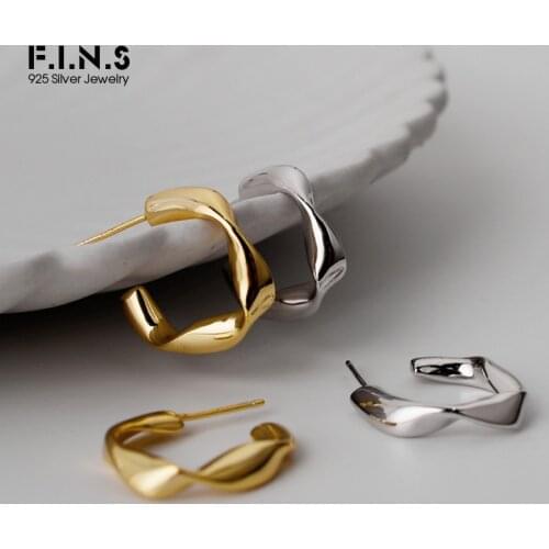 F.I.N.S Hyperbole 925 Sterling Silver Twisted Hoop Earrings Mobius Round Earrings Silver 925 Woman Fine Jewelry Prevent Allergy