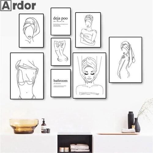 Spanish Deja Poo Quotes Print Sexy Woman Line Drawing Posters Bathroom Wall Art Canvas Painting Pictures Toilet WC Home Decor