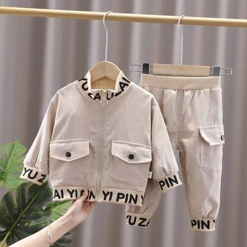 Childrens clothing, childrens suit, new boys' half-high neck knitted long-sleeved suit, zipper shirt, casual sports style two