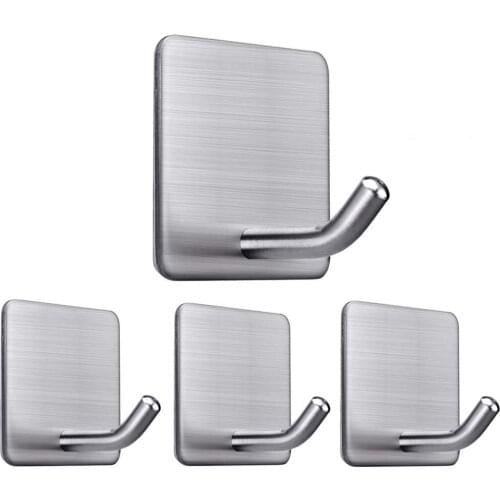 4pcs 304 Stainless Steel Hook Heavy Duty Wall Sticker Coat Hangers Bathroom Kitchen Organizer Self-adhesive Hook