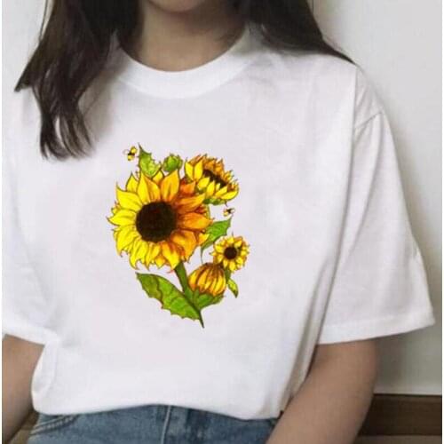Summer Short Sleeve Harajuku Shirt Tee Shirt Femme Funny Sunflower Floral Print T Shirt Women Tops Casual Tshirt Camiseta Mujer