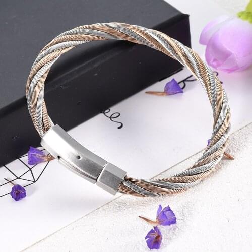 High Grade Hot 316L Stainless Steel Cable Chain Cuff Bracelets Elegant Charm Bangles Fashion Jewelry Bangle