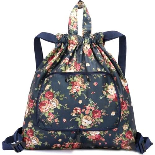 Multifunctional Foldable Portable Shopping Bag Womens Printed Drawstring Backpack for Camping Outdoor Activity New