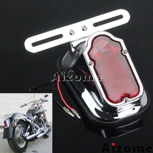 Motorcycle Red Lens Tombstone Tail Light For Harley Cafe Racer Custom Aluminum Taillight Brake Stop Lamp w/ Number Plate Bracket