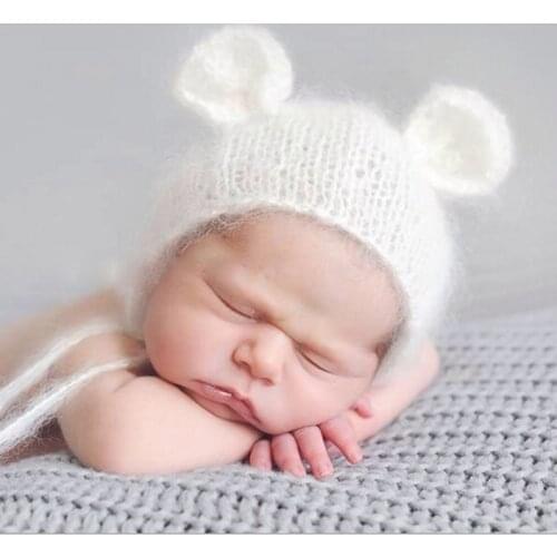 Soft Mohair Baby Hat Newborn Photography Accessories Baby Crochet Knot Cap Infant Photography Props Casquette Fotografia Bear