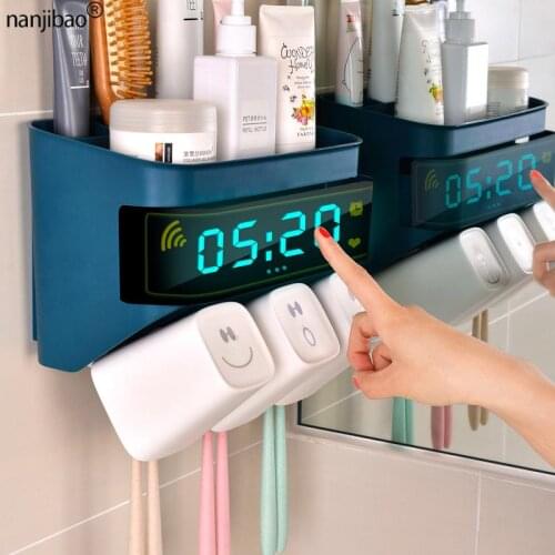 Nanjibao Free Punching Bathroom Toothbrush Holder Rack Wall Hanging Toothbrushing Cup Wall-Mounted Toothbrush Mouthwash Cup Set