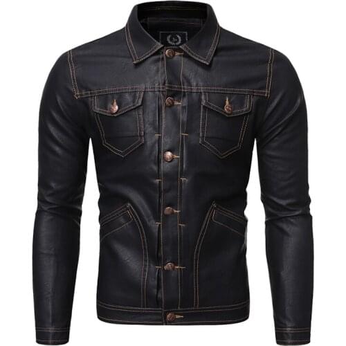 New Brand clothing Mens New Leather Jacket Classic Pu Casual Stand-up Collar Air Force Pilot Pocket Brown Leather Jacket S-4XL