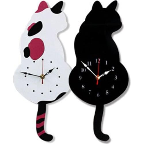 New hot Japan the same paragraph acrylic mute simple creative wall clock wagtail cat wall clock beautiful creative cat clock