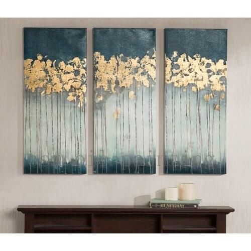 Handmade Wall Artwork Madison Park Midnight Forest Gel Coat Canvas with Gold Foil Embellishment 3 Piece Set Knife Oil Paintings