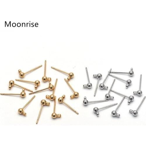 20Pcs Copper Solid Round Ball Post Stud Earrings with Loop for Jewelry Dangle Earring Making