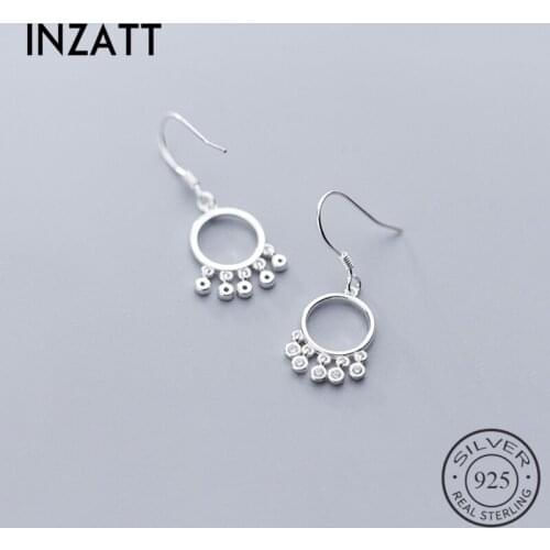 INZATT Real 925 Sterling Silver Short Zircon Tassel Round Drop Earrings For Elegant Women Party Cute Fine Jewelry Accessories