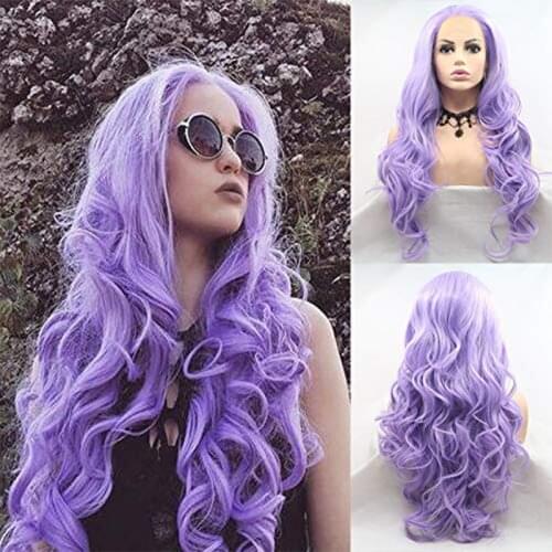 Synthetic Lace Front Wig Lolita Light Dark Purple Hair Curly Frontal Body Water Wave Long Hair Lolita Glueless For Black Women