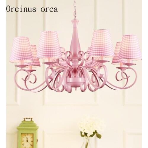 Modern simple pink cute chandelier Girl Princess bedroom childrens room lamp American Pastoral creative iron pendant lamp
