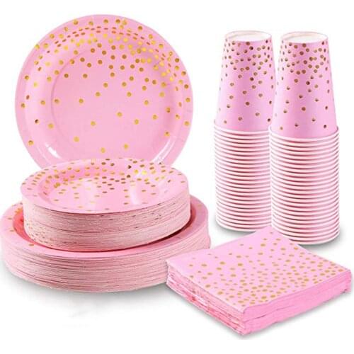 Party Supplies Gold Dot Design Wedding Decoration For Baby Shower Children Birthday Party Elegant Disposable Tableware Supplies