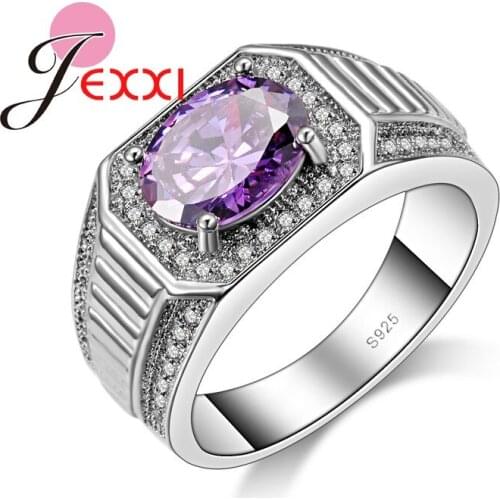 Top Quality New Arrival Stainless 925 Sterling Silver Women Fashion Jewelry Beautiful Clear Purple Crystal Wedding Rings