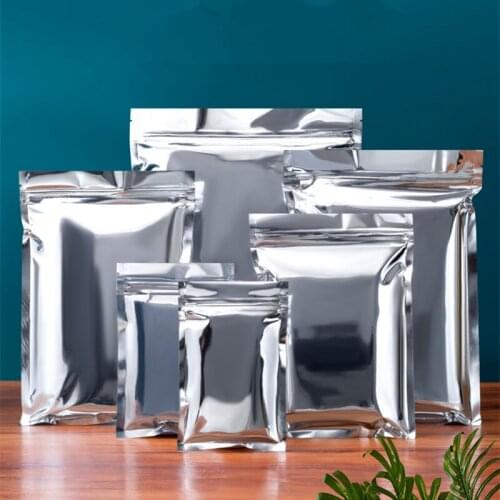 100pcs Glossy Silver Aluminum Foil Ziplock Bag Resealable Snack Food Sugar Powder Corn Spice Logo Printing Heat Sealing Pouches