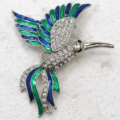 12pcs/lot Wholesale Fashion Brooch Crystal Rhinestone Enamel Hummingbird Pin brooches Jewelry gift C102147