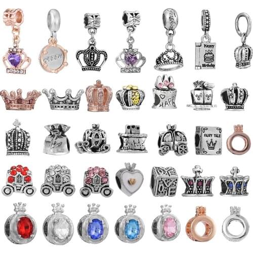 2Pcs/Lot 2021 New Birthday Crown Charm Dangles Fit DIY Original Beads Brand Bracelets Necklaces For Women Jewelry Accessories