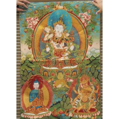 36 inch Silk embroidery Vajradhara Vajrabhairava Goddess Consort Thangka Painting Mural