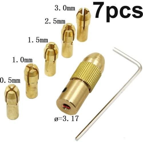 7Pcs 0.5/1.0/1.5/2.5/3.0mm Mini Drill Chuck Adapter Electric Motor Shaft Brass Collet Power Rotary Tool Chucks Converter
