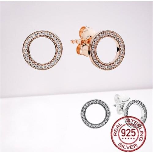 925 Sterling Silver Sparkling Circle Stud Glamour Everlasting Earrings for Women party Jewelry