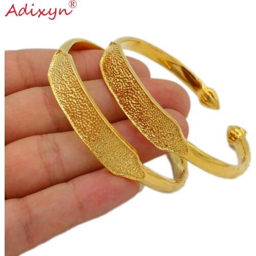 Adixyn 2pcs/lot Dubai Gold Bangle For Women Lover Wedding Jewelry Gold Color Bracelet Arab Ethiopian African Jewelry N071014
