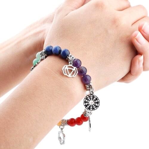 7 Chakra Stone Bracelet for Women Men, Healing Crystal Stertch Wristband 7.5"