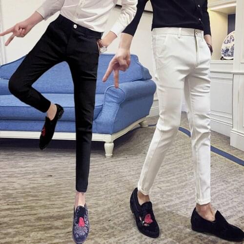 2020 New Autumn Men Ankle Length Pants Slim Formal Office Trousers Man Boutique Fashion Solid Color Business Male Suit Pant K179