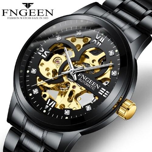 2020 Luxury Brand Watch Men Automatic Mechanical Wristwatches Fashion Black Stainless Steel Skeleton Casual Business Men Watches