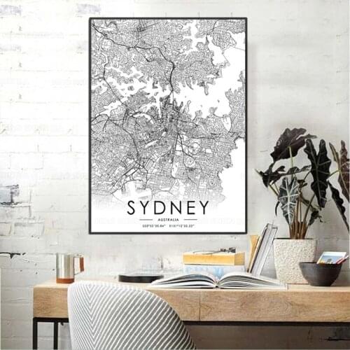 Black and White City Map Australia The Sydney Map Poster HD Print Wall Art Canvas Nordic Landspace Painting for Home Decor