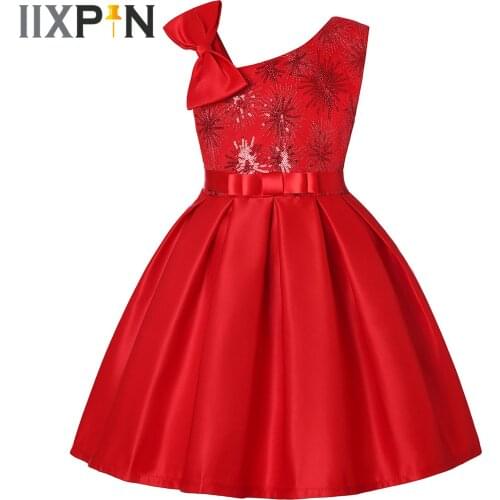Kids Dance Wear Girls Summer Dress Sequins Satin Princess Dress Wedding Party Stage Performance Costume Elegant Girls Dresses