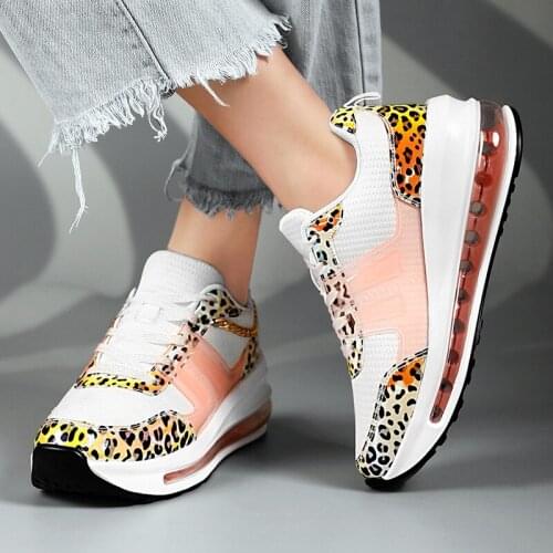 Summer Leopard-print Platform Shoes Breathable Air Cushion Shoes Women Shoes Outdoor Solid Heightening Footwear Tenis Masculino