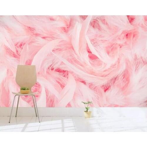 XUE SU Wall cloth custom wallpaper beautiful pink flamingo feather TV sofa wall a variety of materials to choose from