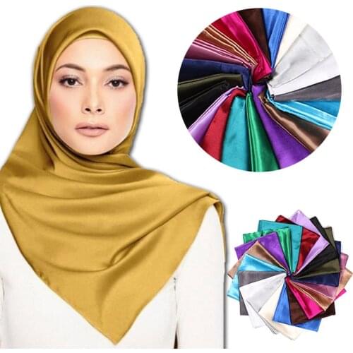 New 90CM Square Hijab Satin Polyestser Scarf Plain Shawls Muslim Headscarf Wraps Turbans 10pcs/Lot 19 color 10PCS/Lot Wholesale