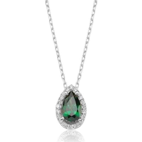 Valori Jewels 0.75 Carat, Zirconia Green And White Pear Gemstone, Rhodium Plated, Sterling Silver Necklace