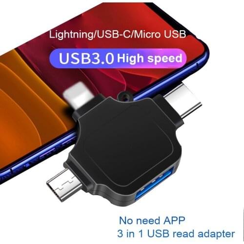 3 in 1 OTG USB adapter for iphone Micro Andriod USB-C to USB converter for lightning flash drive adapter for ipad 7 8 x max pro
