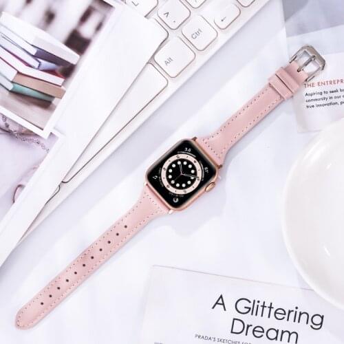 Slim Leather strap For Apple watch band 40mm 44mm 38mm 42mm 40 44 mm Genuine Leather bracelet Apple watch serie 6 5 4 3 se strap