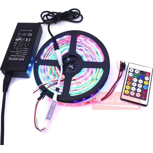 WS2811 DC24V 60LED/M RGB Dream full color LED strip +24V 6A LED power with 24key RGB IR LED controller set