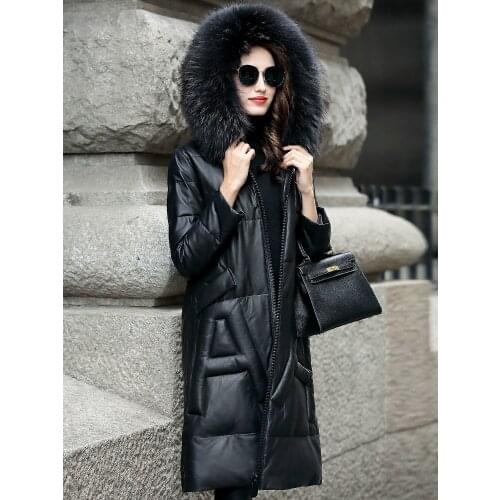 Natural Sheepskin Coat Female Genuine Leather Jacket Women 2020 Winter Down Coats Real Raccoon Fur Collar Hooded WYQ2070