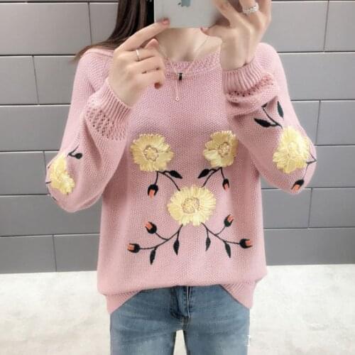 Women Knitted Thin Autumn Pullover Tops Women Casual Long Sleeve Ladies O-Neck Printed Fall Korea Sweater Female Jumper