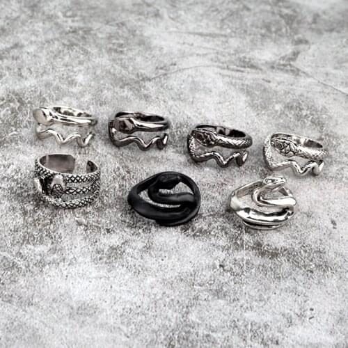 1PC New Punk Vintage Snake Free Ring For Women Men Gothic Rock Hip Hop Black Metal Color Animals Open Finger Ring Jewelry R148