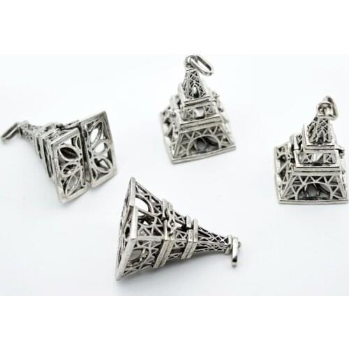 10pcs Vintage Eiffel Tower Aromatherapy Diffuser Necklace Antique Silver Classic Essential Oil Locket Pendant XSH-147