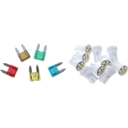 20 Pcs Car Motorcycle Mini Fuses Blade Fuse Safety with10Pcs T10 W5W 8 SMD LED White - Light Bulb