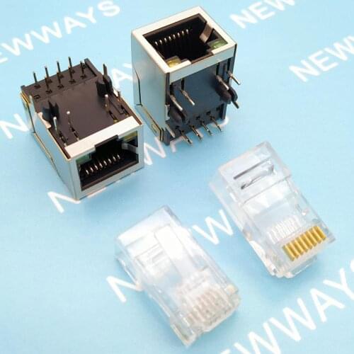 20Pcs/Lot Rj45 Copper Case Network Socket 59-8P8C With Lamp And Shield Without Filt And Crystal Head 8Pin Combination Packages