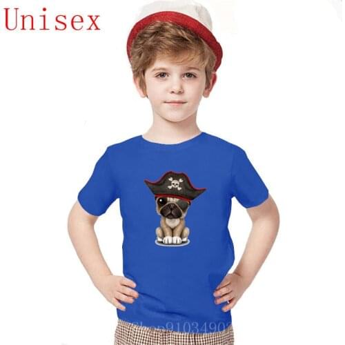 2020 High Quality Cute Pug Puppy Pirate Tee Shirt Short Sleeves O-Neck 100% Cotton boys girls kids children clothes boys